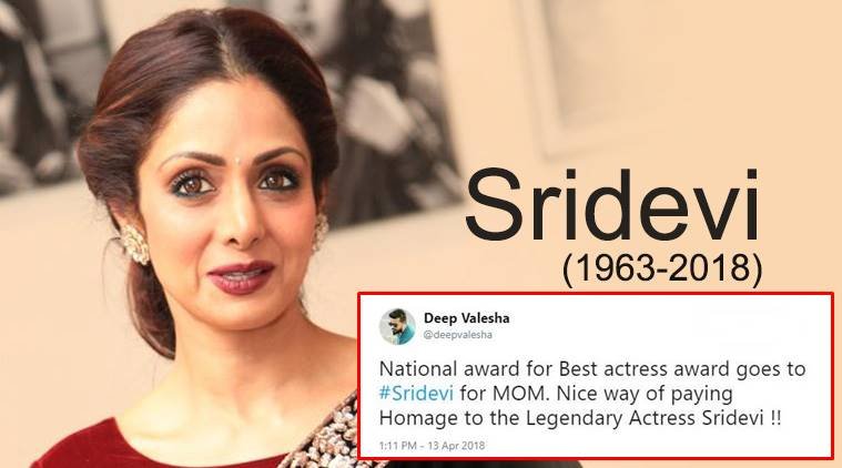 Actress Sridevi wins Best Actress National Award Posthumously Actress Sridevi wins Best Actress National Award Posthumously