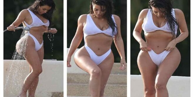 Kim Kardashian Hot White Swimsuit Photos 1 Kim Kardashian Hot White Swimsuit Photos