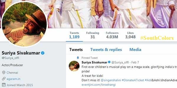 Suriya Crosses 4 Million Twitter Followers