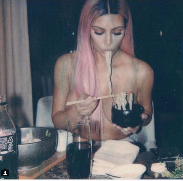Kim Kardashian Goes Topless While Eating Ramen Noodles