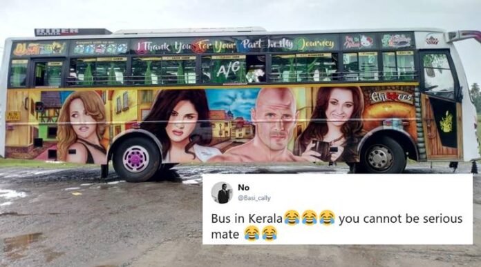 Adult Film Stars Painted Posters on Kerala Buses