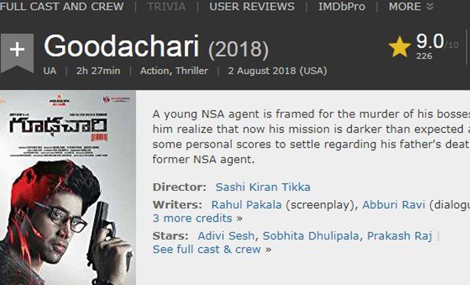 Goodachari Movie Receives 9.0 Rating