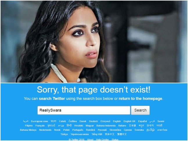 Swara Bhaskar Twitter Account